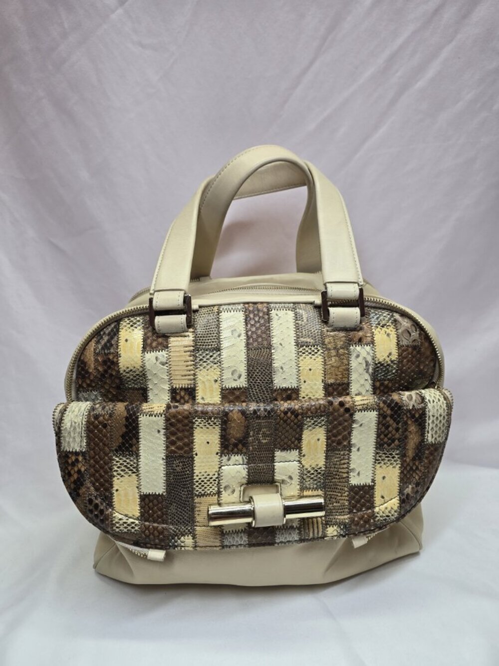 Jimmy Choo Justine Patchwork Python Leather Satchel Purse Mob Wife Old Money